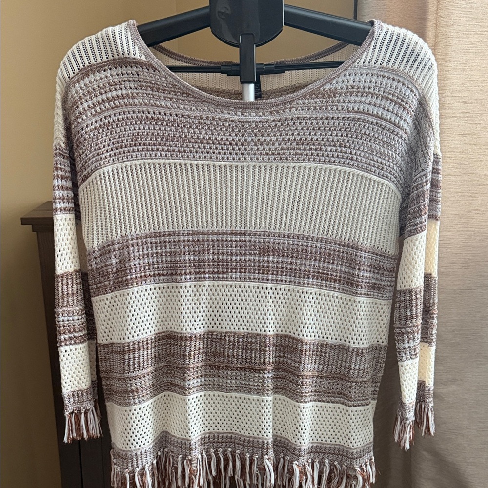 White House Black Market Brown and Cream Striped Sweater